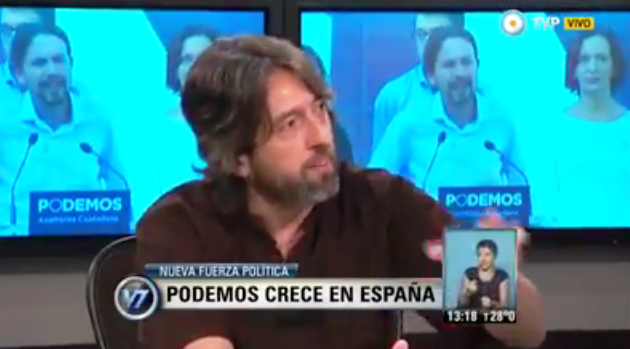 Serrano Mancilla entrevistado por la TV argentina explicando el fenómeno de Podemos en España
