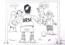 Uruguay: El presidente Yamandú Orsi en el arco intentando detener los penales que le tiran desde su propio equipo